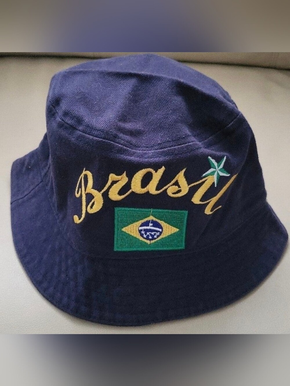 Navy Brazil Bucket Hat - Embroidered Flag & Brasil Script - Streetwear Fan Gear